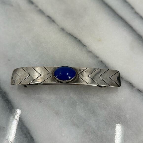 Vintage TRC S.D. Pueblo lapis sterling silver hair clip main image 4